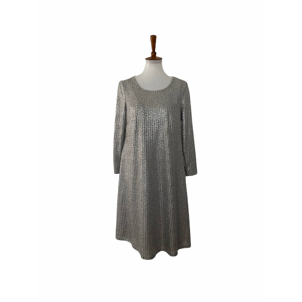 Torrid Womens Elbow Sleeve Metallic Pullover Dress with Slip Silver Size 00